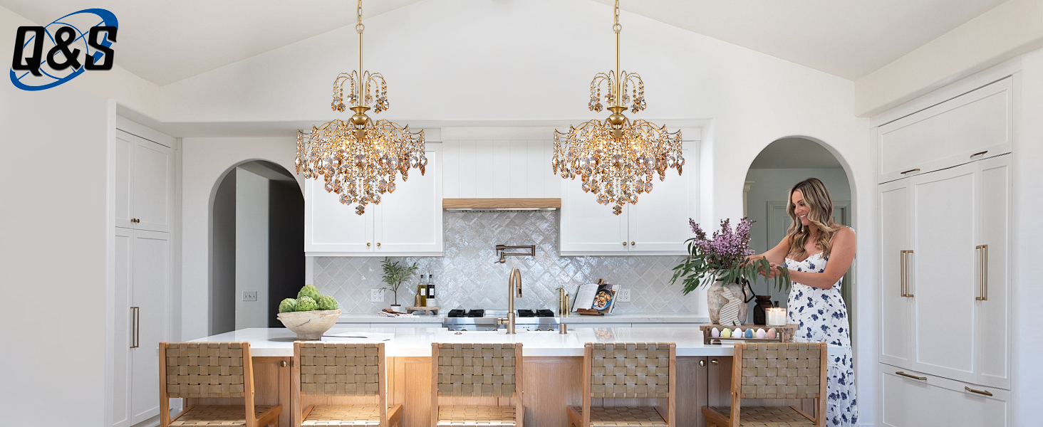 Q&S Crystal Chandelier for Dining Room,Modern Black Crystal